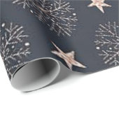 Modern Roos Gold Stars & Sneeuwvlok Black Christma Cadeaupapier (Rol Hoek)