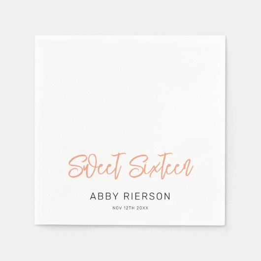 Modern Roos Gold Sweet Sixteen Aangepaste naam Servet (Voorkant)