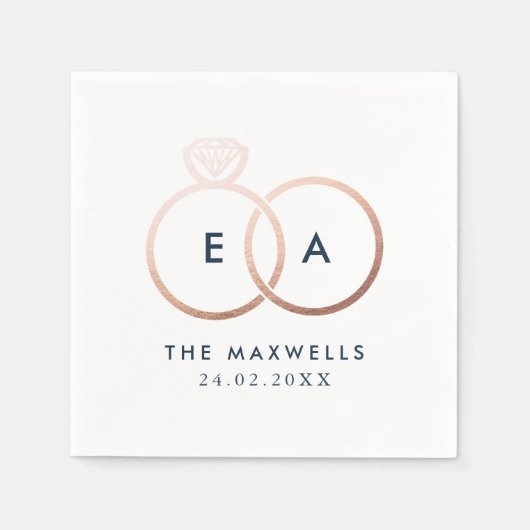 Modern Roos Gold Wedding Rings Cocktail Napkin Servet (Voorkant)