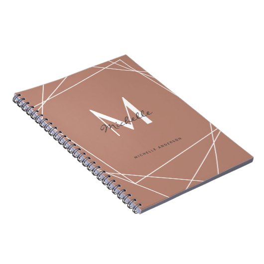 Modern Roos Gold White Monogram Name Script Notitieboek (Rechterzijde)