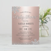 Modern Roos Gold Winter Snowflakes Baby shower Kaart (Staand voorkant)