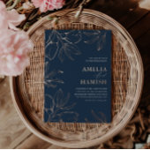 Modern Roos Goud & Blauw Bloemen Bruiloft Folie Uitnodiging