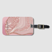 Modern Roos Goud Chique Glitter Monogram Bagagelabel (Voorkant (horizontaal))