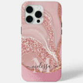 Modern Roos Goud Chique Glitter Monogram Case-Mate iPhone Case (Achterkant)