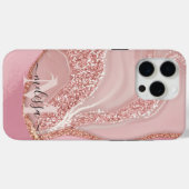 Modern Roos Goud Chique Glitter Monogram Case-Mate iPhone Case (Achterkant (horizontaal))