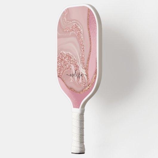 Modern Roos Goud Chique Glitter Monogram Pickleball Paddle (Links)