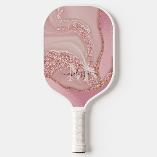 Modern Roos Goud Chique Glitter Monogram Pickleball Paddle (Voorkant)