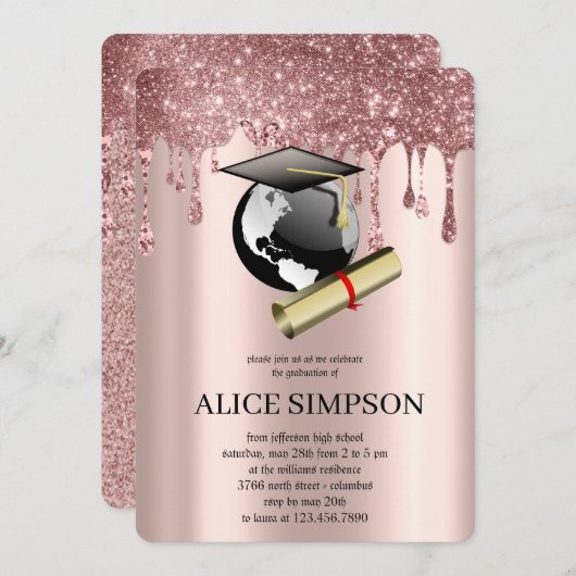 Modern Roos Goud Chique Minimalistisch Afstuderen Kaart (Voorkant / Achterkant)