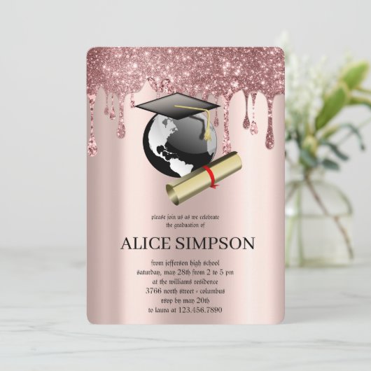 Modern Roos Goud Chique Minimalistisch Afstuderen Kaart (Staand voorkant)