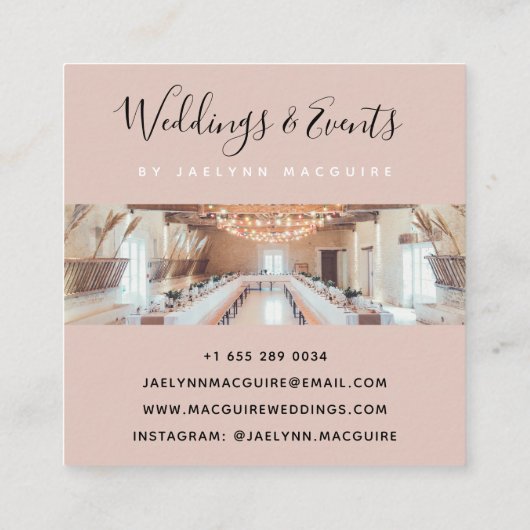 Modern roos goud elegant script handtekening monog vierkante visitekaartje (Achterkant)