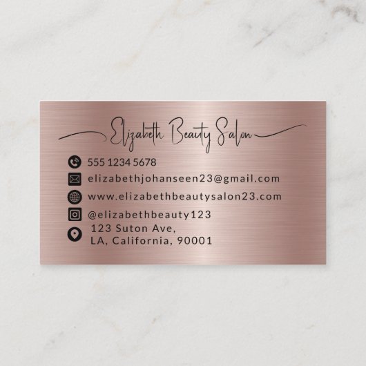 Modern Roos Goud Geborsteld Metaal Meisje Glam Mon Visitekaartje (Achterkant)