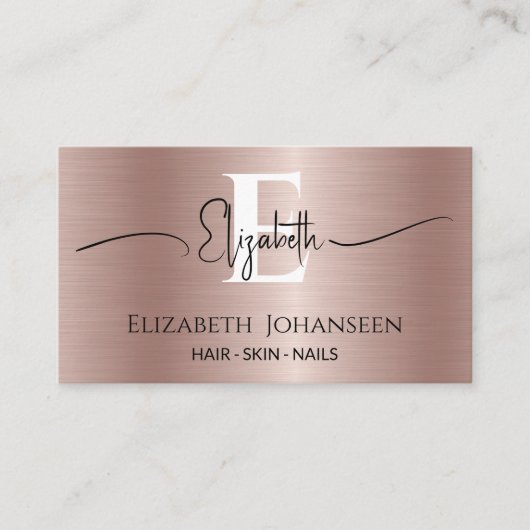 Modern Roos Goud Geborsteld Metaal Meisje Glam Mon Visitekaartje (Voorkant)