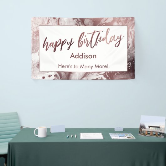 Modern Roos Goud Gemarmerd Wit Happy Birthday Spandoek (Beurs)