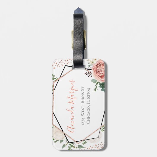 Modern Roos Goud Geometrisch Bagagelabel (Achterkant verticaal)