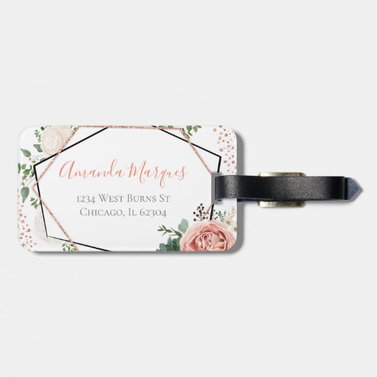 Modern Roos Goud Geometrisch Bagagelabel (Achterkant horizontaal)