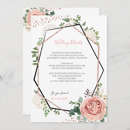 Modern Roos Goud Geometrische Bruiloft Inzetstuk K Kaart (Voorkant / Achterkant)