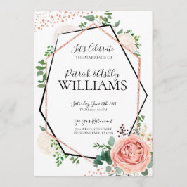 Modern Roos Goud Geometrische Bruiloft Receptie Kaart