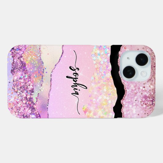 Modern roos goud glitter agaat roze girly Case-Mate iPhone case (Achterkant (horizontaal))