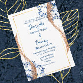 Modern Roos Goud Glitter Blauw Kant Mandala Bruilo Kaart