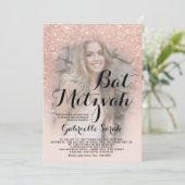 Modern roos goud glitter ombre foto Bat Mitzvah Kaart (Staand voorkant)