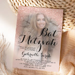 Modern roos goud glitter ombre foto Bat Mitzvah Kaart<br><div class="desc">Een modern,   faux roos goudglitter douchecombre met pastelblauw roze kleurenblok op uitnodiging van de partij Mitzvah met uw aangepaste foto met een goudvormig roos-patroon dat op een roze achtergrond vervaagt. Perfect voor een prinses in Mitzvah</div>