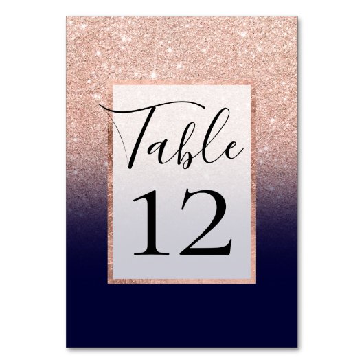 Modern roos goud glitter ombre gradient marineblau kaart (Voorkant)