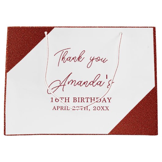 Modern Roos Goud Koper Glitter Sweet 16 Verjaardag Groot Cadeauzakje (Voorkant)