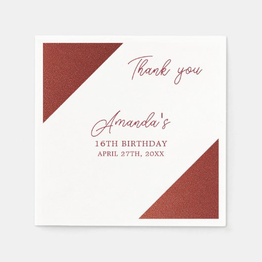 Modern Roos Goud Koper Glitter Sweet 16 Verjaardag Servet (Voorkant)