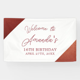 Modern Roos Goud Koper Glitter Sweet 16 Verjaardag Spandoek