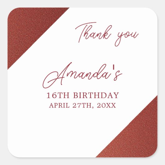 Modern Roos Goud Koper Glitter Sweet 16 Verjaardag Vierkante Sticker (Voorkant)