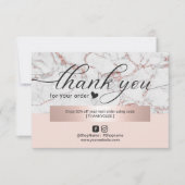 Modern Roos Goud Marmer Blush Roze Orde Dank u Bedankkaart (Voorkant)
