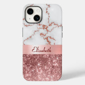 Modern Roos Goud Marmer Faux Glitter Monogram Case-Mate iPhone Case (Achterkant)