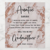 Modern Roos Goud Marmer Godmother Voorstel Wijn Etiket (Enkel label)