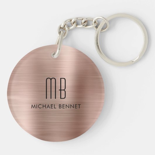 Modern Roos Goud Monogrammed Sleutelhanger (Achterkant)