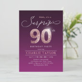 Modern roos goud paarse verrassing 90ste verjaarda kaart (Staand voorkant)