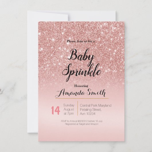 Modern Roos Goud Roze Baby Sprinkle uitnodiging (Voorkant)