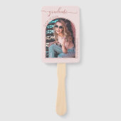 Modern Roos Goud Roze Boog Afbeelding Afstuderen Handwaaier (Voorkant)