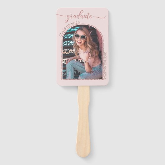 Modern Roos Goud Roze Boog Afbeelding Afstuderen Handwaaier (Voorkant)