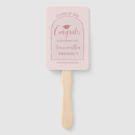 Modern Roos Goud Roze Boog Afbeelding Afstuderen Handwaaier (Achterkant)