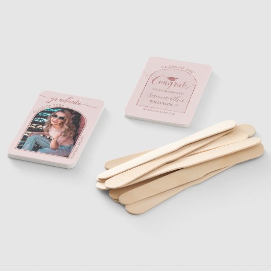 Modern Roos Goud Roze Boog Afbeelding Afstuderen Handwaaier (Niet-gemonteerd)