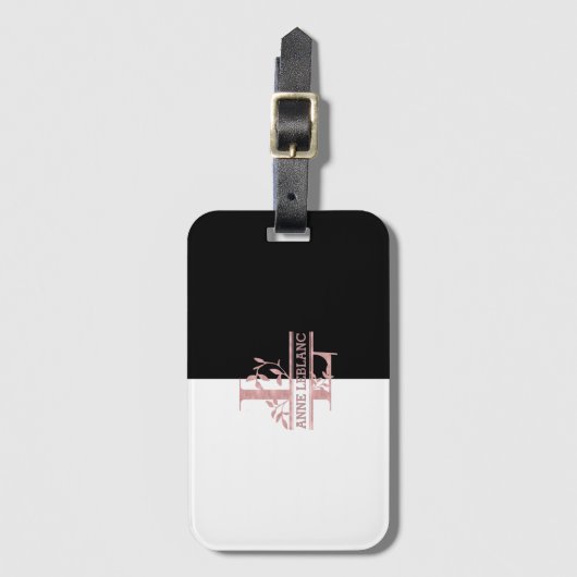 Modern Roos Goud Split Custom Monogram L Bagagelabel (Voorkant (verticaal))