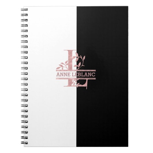 Modern Roos Goud Split Custom Monogram L Notitieboek (Voorkant)