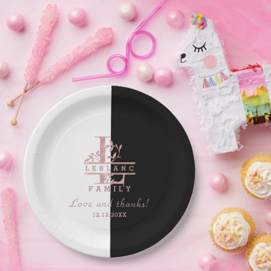 Modern Roos Goud Split Custom Monogram L Papieren Bordje (Feest)