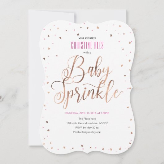 Modern, Roos goud, Sprinkle with Love Invitation Kaart (Voorkant)