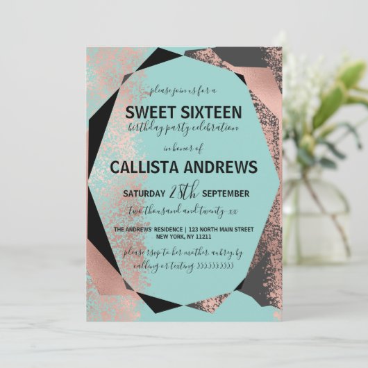 Modern Roos Goud Zwart Blauwgroen Geometrisch Zoet Kaart (Staand voorkant)