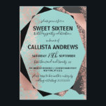 Modern Roos Goud Zwart Blauwgroen Geometrisch Zoet Kaart<br><div class="desc">Deze moderne, luxe en elegante zoete zestien verjaardagsfeestuitnodiging is perfect voor het trendy en stijlvolle jonge tienermeisje. Het toont een faux-geprint rozen gouden folie metallic, zwart, houtskoolgrijs en blauwgroen groen geometrisch en verfspatterontwerp. Het is eigentijds, chic en uniek! ***BELANGRIJKE ONTWERPOPMERKING: Voor elk aangepast ontwerpverzoek, zoals bijpassende productaanvragen, plaatsingswijzigingen of elk...</div>