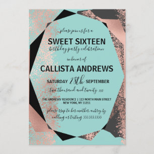 Modern Roos Goud Zwart Blauwgroen Geometrisch Zoet Kaart