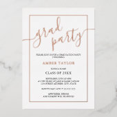 Modern Roos Goud Zwart Graduation Party Folie Uitnodiging (Voorkant)