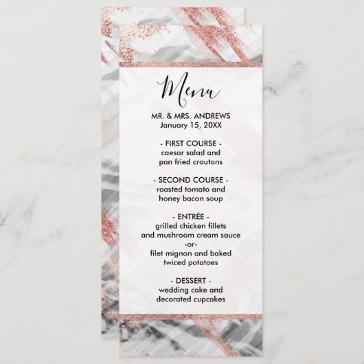Modern Roos Goud Zwart Wit Brushstrokes Menu (Voorkant / Achterkant)
