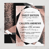 Modern Roos Goud Zwart Wit Geometrische Sweet 16 Kaart (Voorkant / Achterkant)